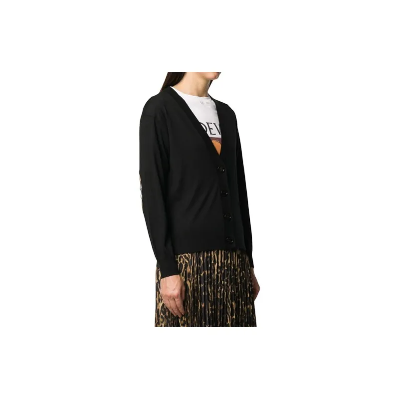Burberry Vintage Check Elbow Patch Dornoch Merino Wool Cardigan Black-4