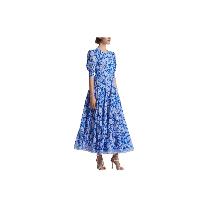 SCANLAN THEODORE Voile Floral Tiered Dress Short-Sleeved Dresses Women's Blue/Blue-3
