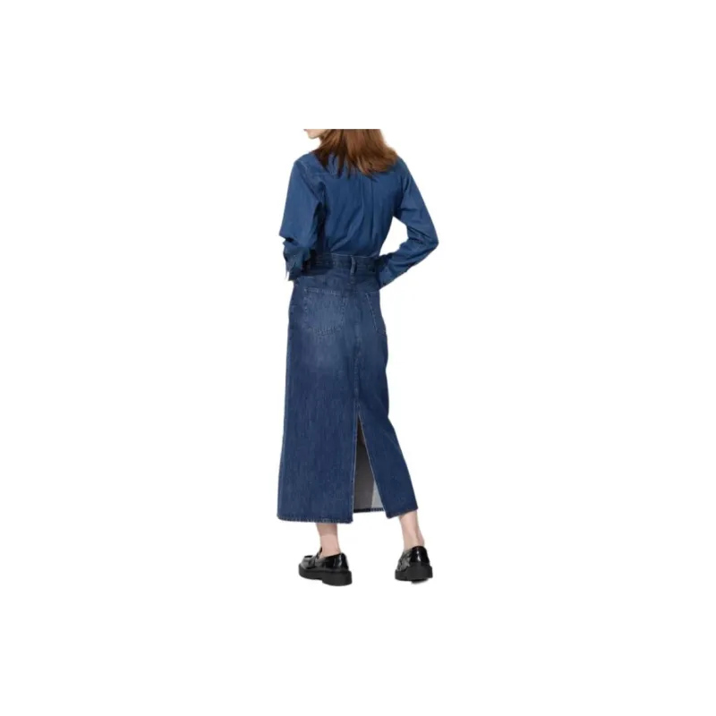 UNIQLO Denim Long Skirt Women's Sea Blue-2