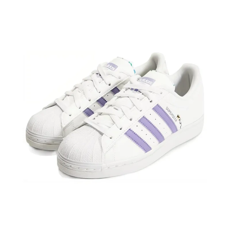 Adidas Originals Anti Slip Wear Resistant Low Top Kids' Skateboarding Shoes White Purple Teenagers-2