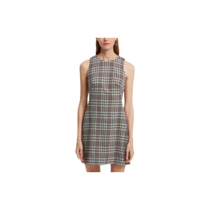 THEORY Sleeveless Dresses Women's Plaid Gray-3
