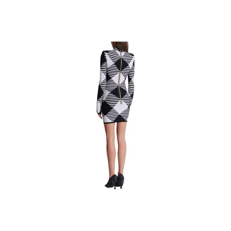 BALMAIN Two Toned Jacquard Mini Dress-4