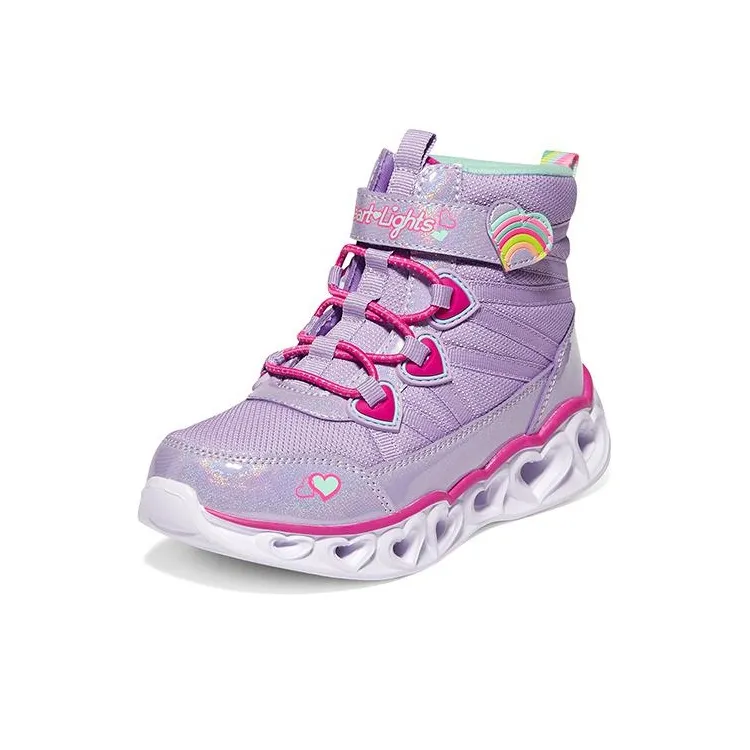 Skechers Heart Lights Abrasion Resistant High Top Kids Lifestyle Shoes Purple White Teenagers-2