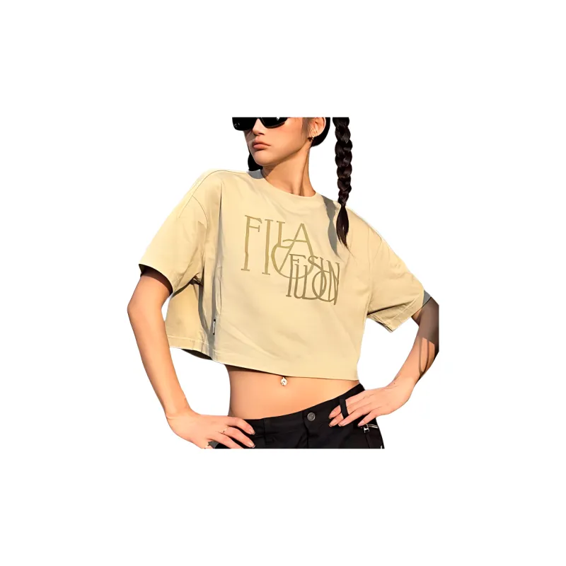 FILA FUSION Chinese Olympic Skateboarding Series Drop Shoulder Sleeve T Shirt Women's Parrot Green-2