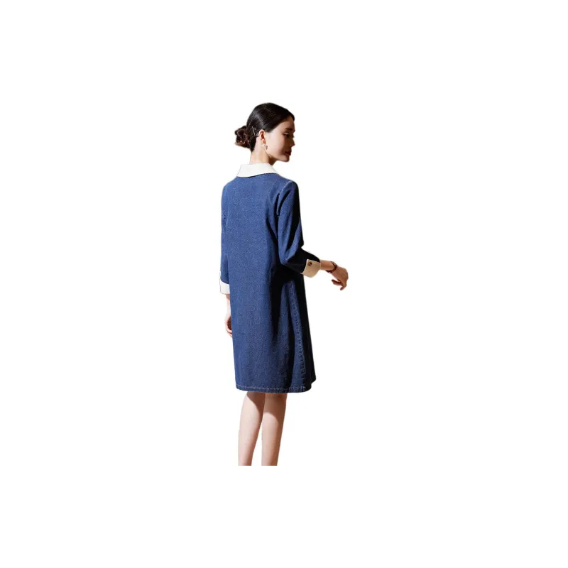 Hang Yi Court Long Sleeved Dress Women's Denim Blue-2