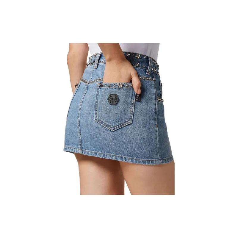 PHILIPP PLEIN Star Stud embellishment Denim Skirt-3
