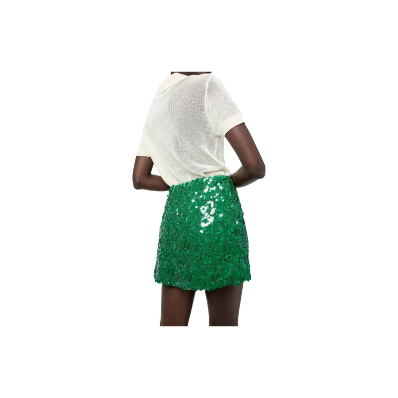 ZARA Casual Short Skirts Women's Green-3