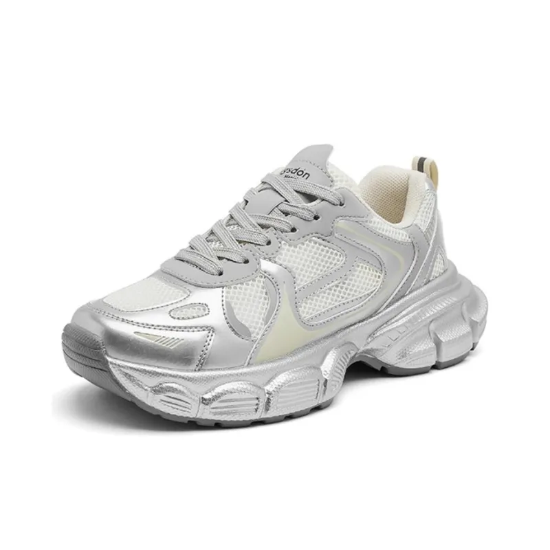 AGSDON Chunky Sneakers Women's Low Top Silver-1