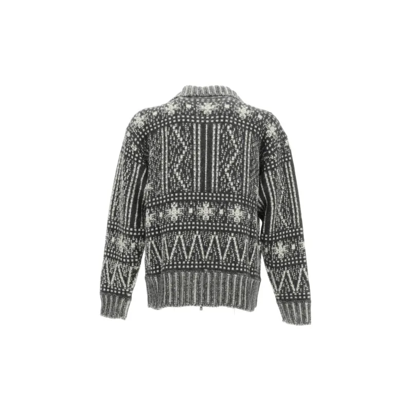 Golden Goose Pattern Intarsia-Knit Zi-Up Cardigan-1