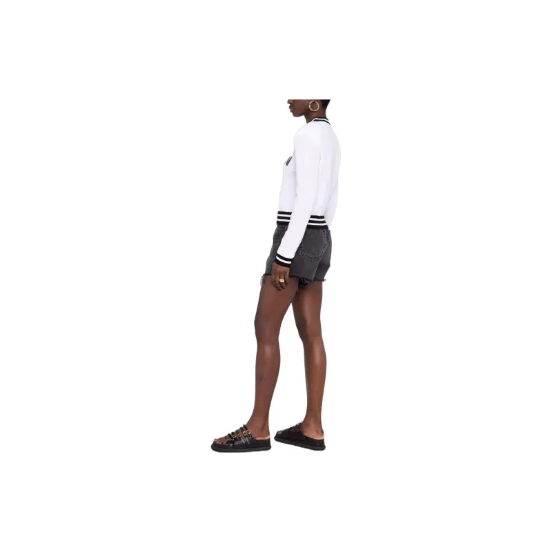 BALMAIN Cropped Mesh Logo Sweater 'Blanc/Noir'-3