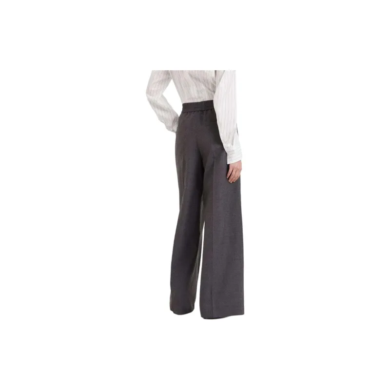 Brunello Cucinelli High Waist Elastic Waist Wide Leg Trousers-3