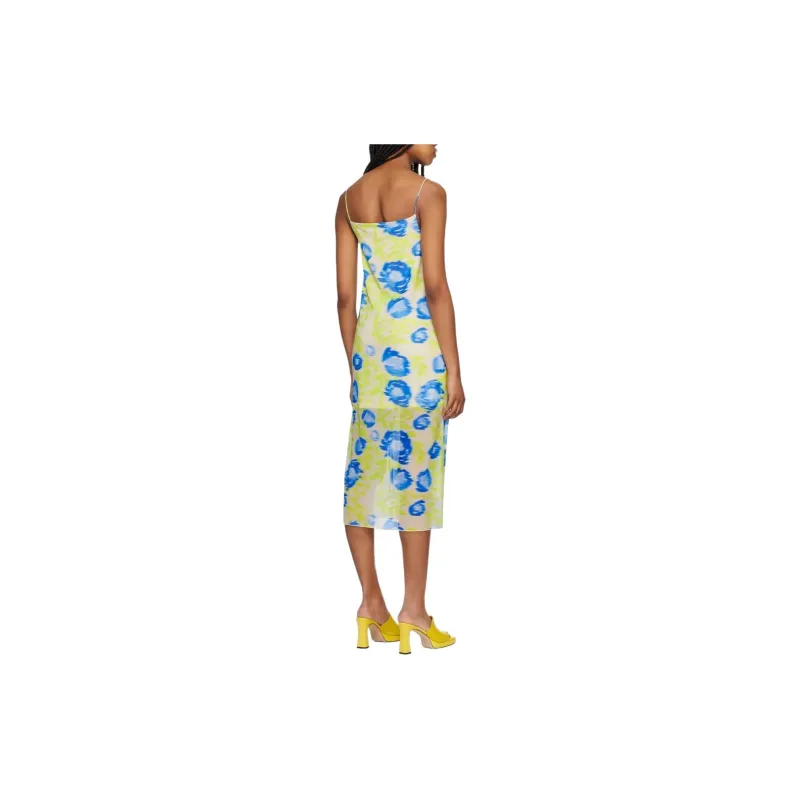 GANNI Printed Mesh Slip Dress 'Strong Blue'-2