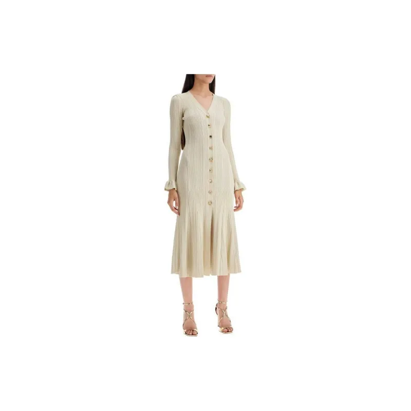 Self portrait Metallic Ribbed Flared Midi Dress-1