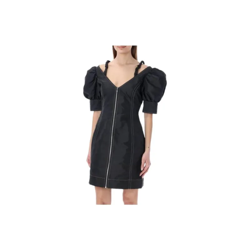 GANNI Short Sleeved Dresses Women's Black-3