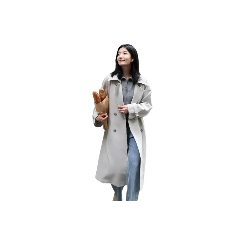 TKY SHOP Trench Coat Women's Gray-8