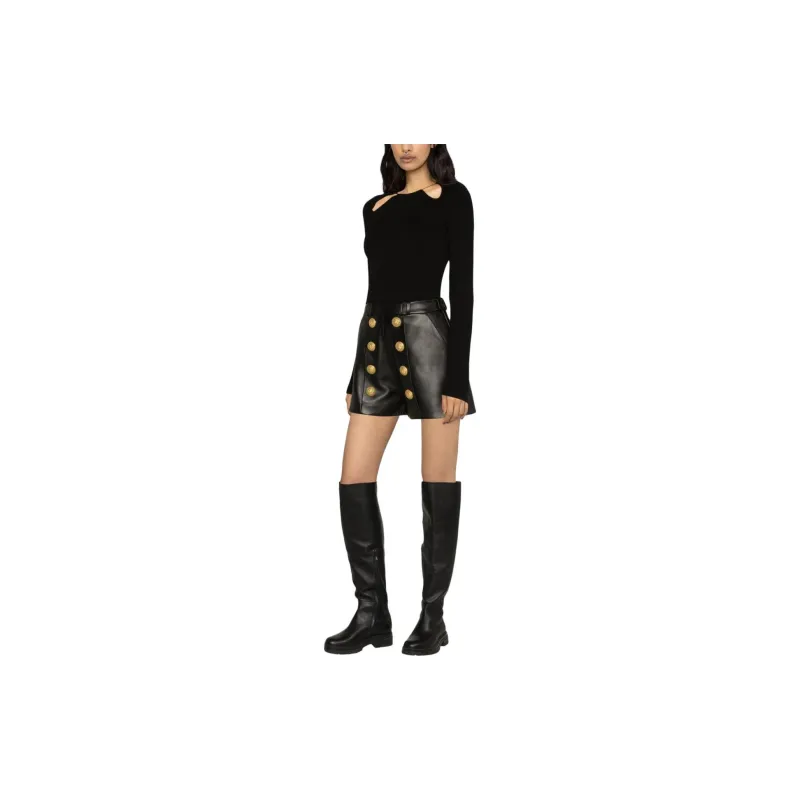 BALMAIN Button embellished Leather Shorts-2