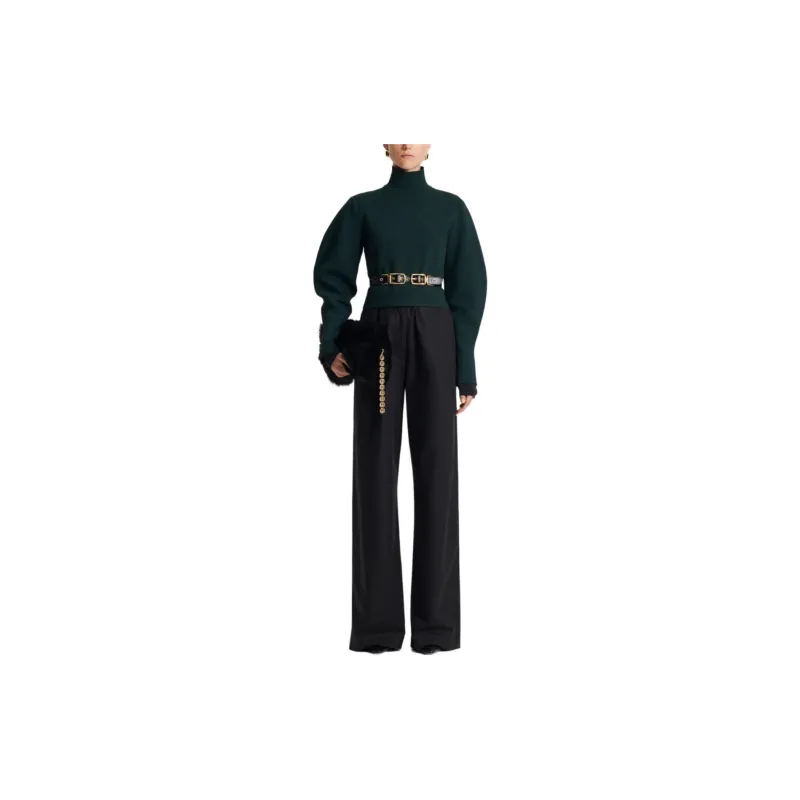 SCANLAN THEODORE Crepe Knit Cocoon Sleeve Sweater Knitwear Women's Dark Green/Dark Green-2