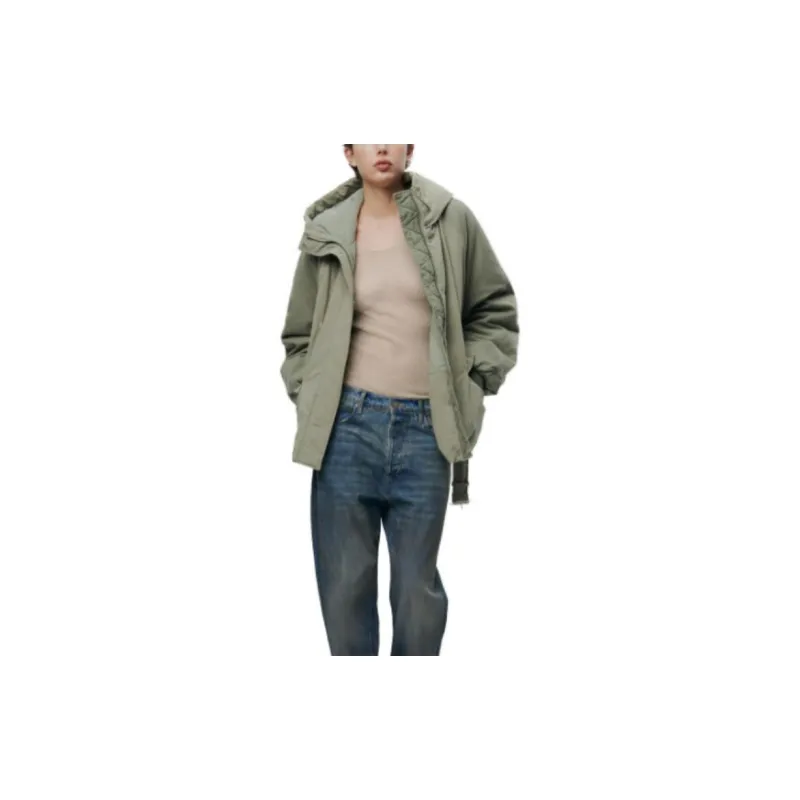 ZARA Puffer Jacket Women's Light Khaki-4