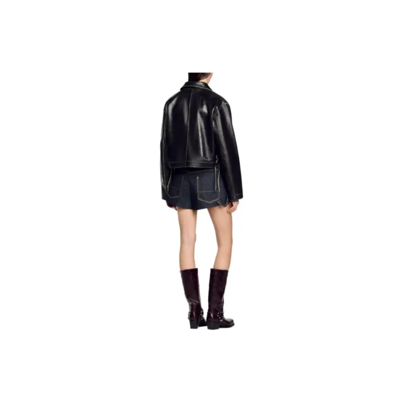 Sandro Distressed Leather Jacket-3