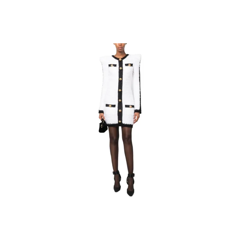 BALMAIN Logo Button Tweed Dress-3
