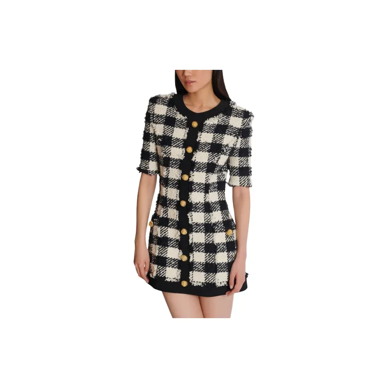 BALMAIN Gingham Tweed Dress-5