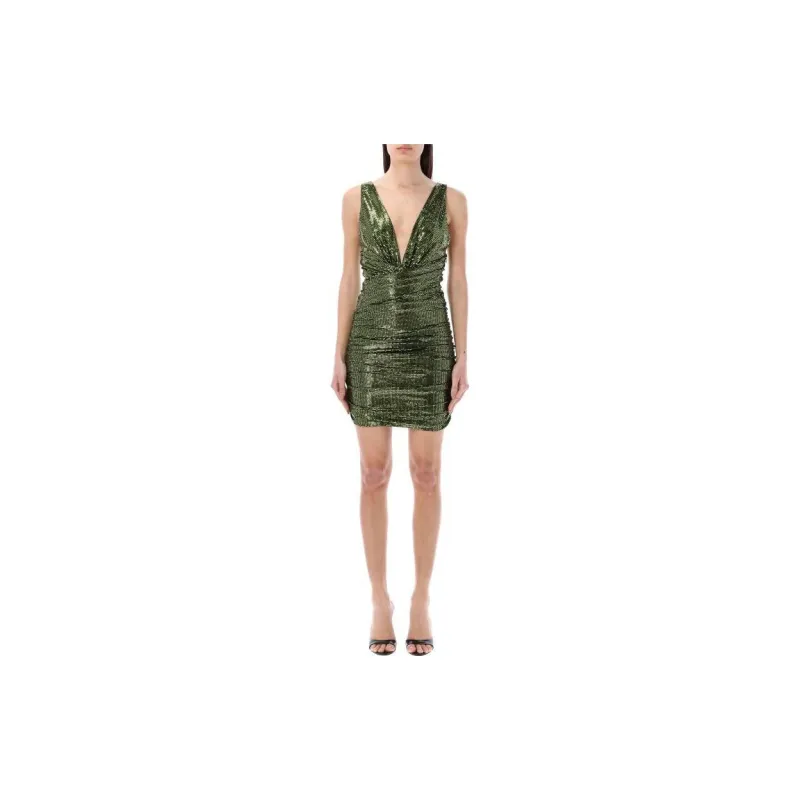 Alexandre Vauthier Metallic Ruched V neck Dress-1