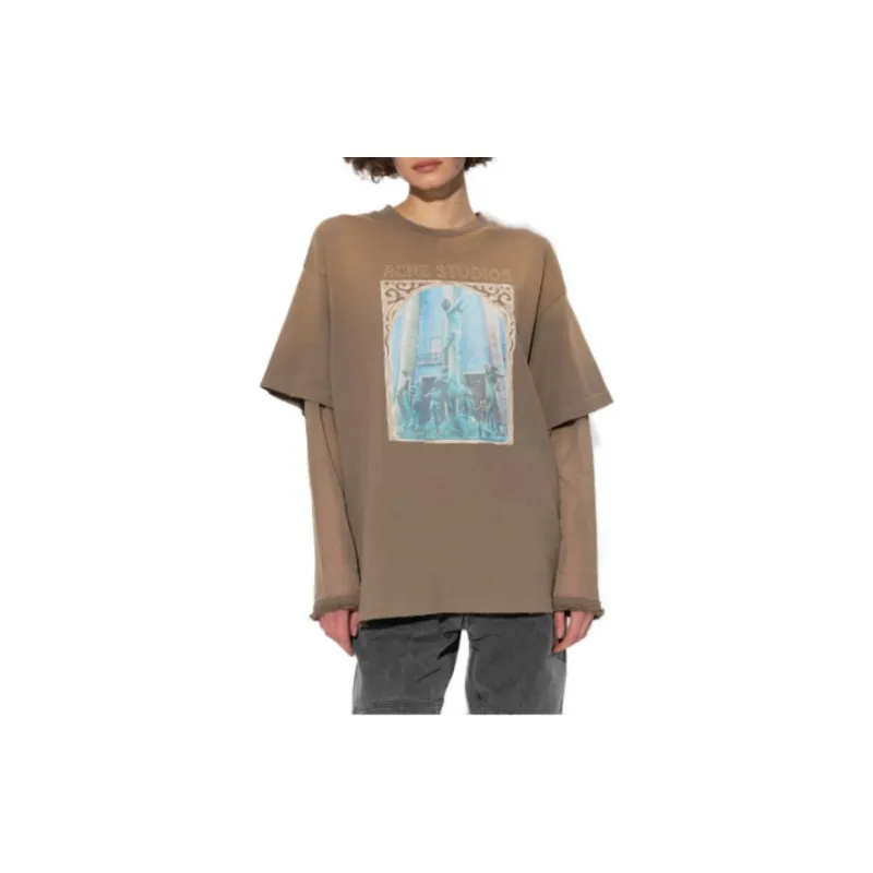 Acne Studios Drop Shoulder Sleeve T Shirt Women's Brown-1