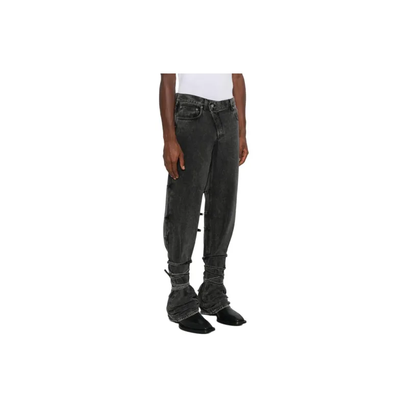 Alexander McQueen Wraparound Tied Asymmetric Button Jeans-3