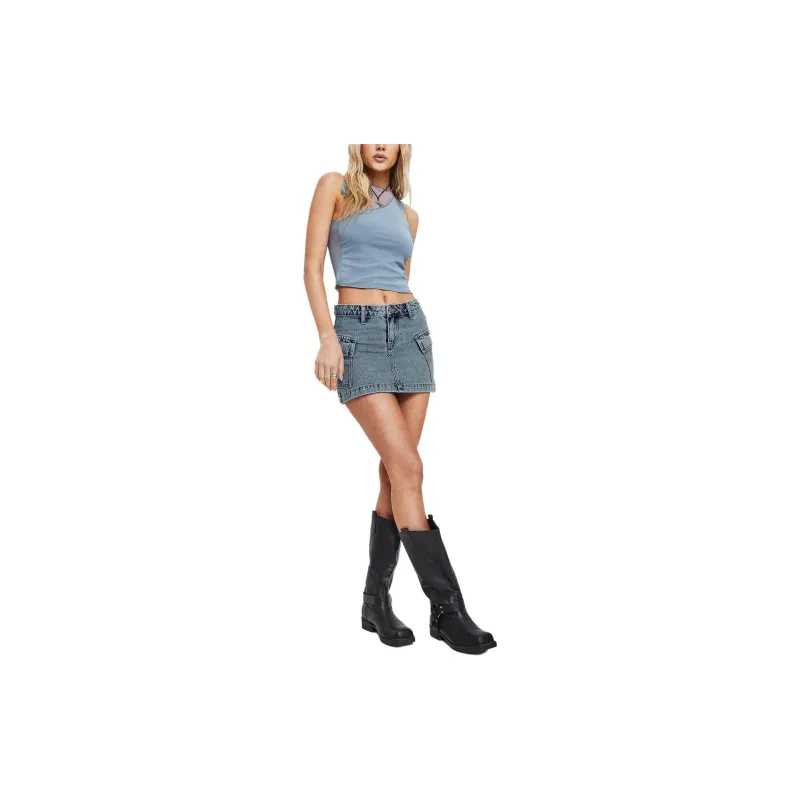 PRINCESS POLLY ZAKAI CARGO DENIM MINI SKIRT Denim Short Skirts Women's Light Blue Denim/Light Blue Denim-2