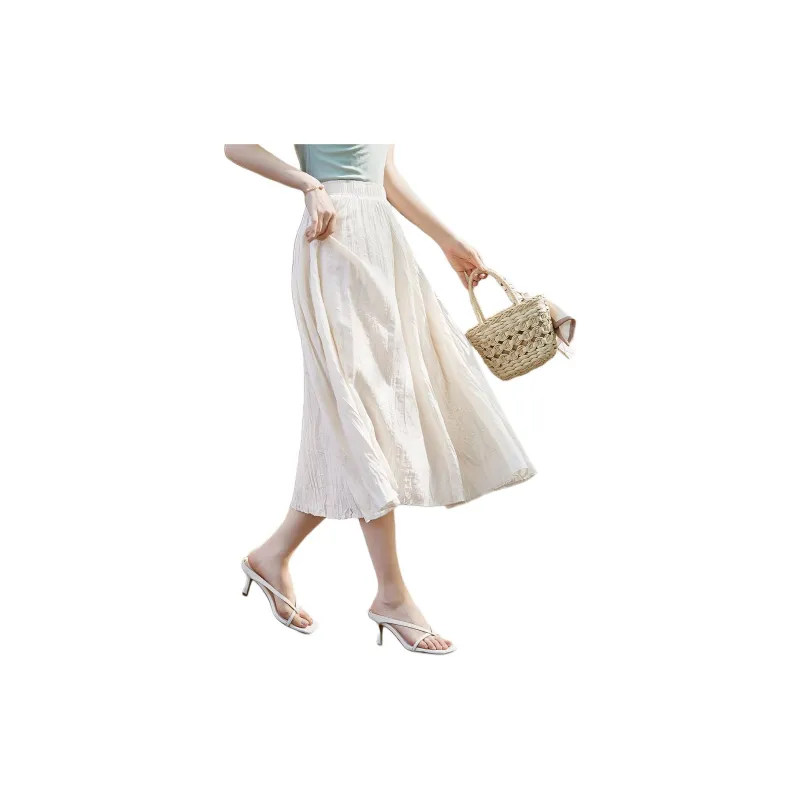 Mo Han Yi Mei Casual Long Skirt Women's Raw White-2