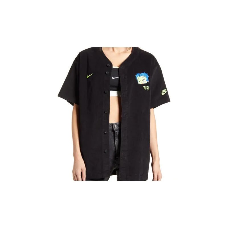 Nike X Olivia Kim Corduroy Baseball Jersey Black-2