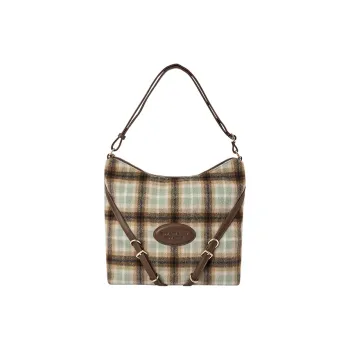 SEM/R Polyester Tote Handbag Shoulder Bag Vintage Large Size Women's Coffee Tone/Green Tone