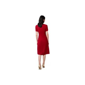 BBLLUUEE Short Sleeved Dress Women's Maple Leaf Red
