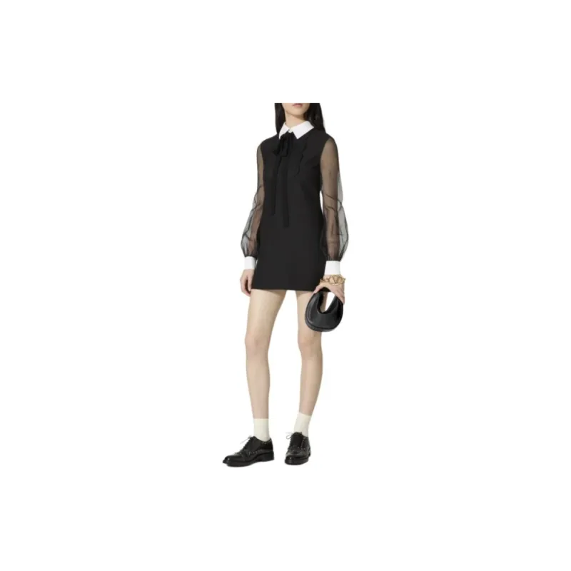 Valentino Neck Tie Long Sleeved Mini Dress-3