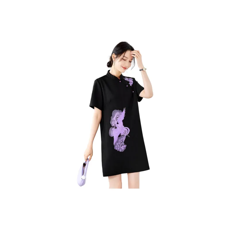 TERRE BLEUE Short Sleeved Dresses Women's Purple-4