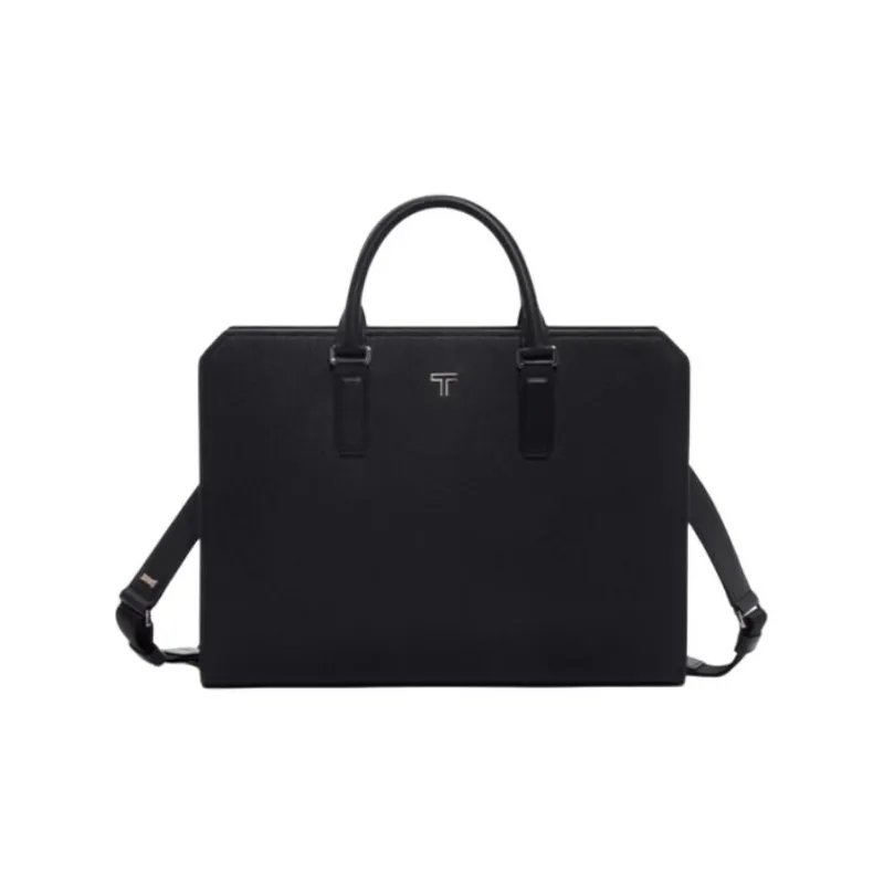 TUMI Cow Leather Portable One Shoulder Crossbody Briefcases Medium Size Men's Black-0