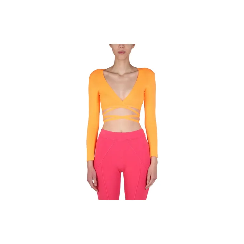 MSGM Cropped V Neck Top-3