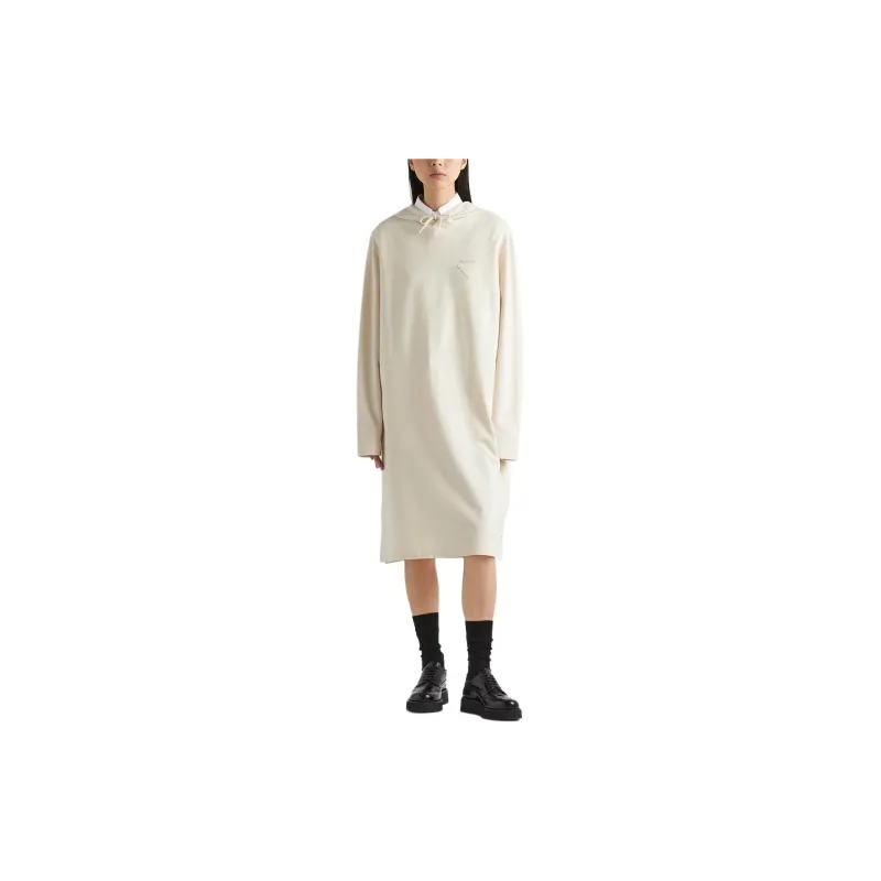 PRADA Triangle Logo Drawstring Hooded Dress-1