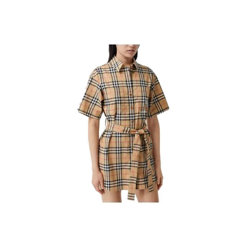 Burberry Short Sleeved Dress Women's Beige-1