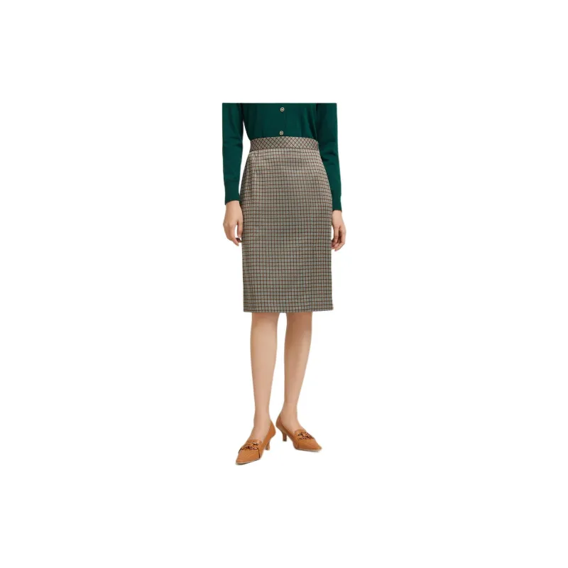 JZ. ANNAKRO Casual Long Skirts Women's Light Coffee Grid-2