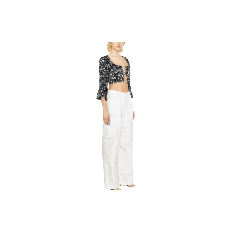 GANNI Scoop Neck Cropped Lace Blouse-3
