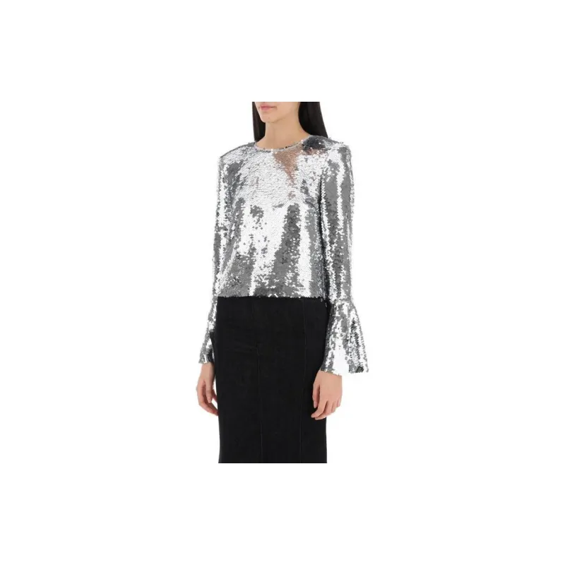 Self portrait Sequin Crewneck Cropped Top-3
