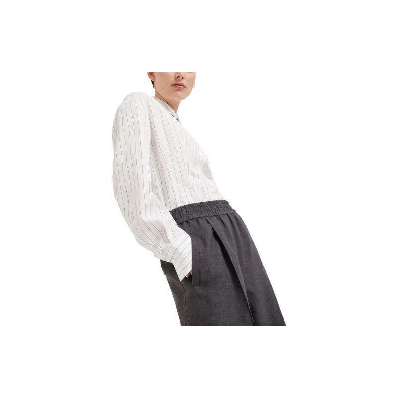 Brunello Cucinelli High Waist Elastic Waist Wide Leg Trousers-4