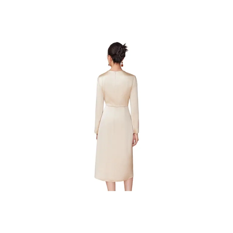BBLLUUEE Long Sleeved Dress Women's Vanilla Apricot-1