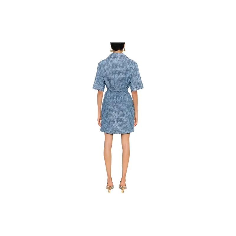 FENDI Ff Jacquard Belted Denim Dress-3