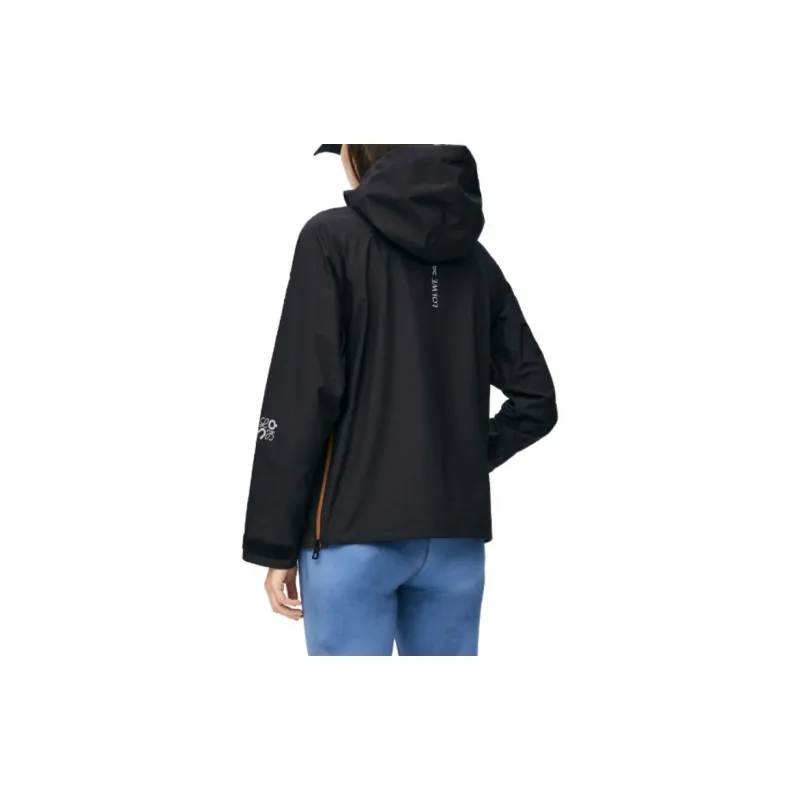 LOEWE x On Solid Color Zip Closure Hooded Long Sleeved Women's Black-2