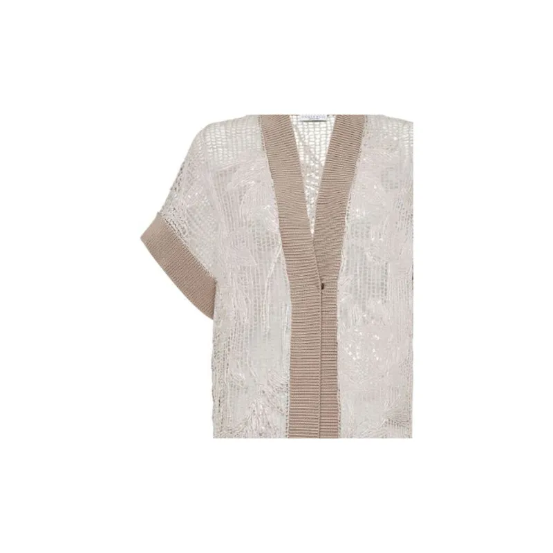 Brunello Cucinelli Magnolia Embroidered Mesh Long Cardigan-4