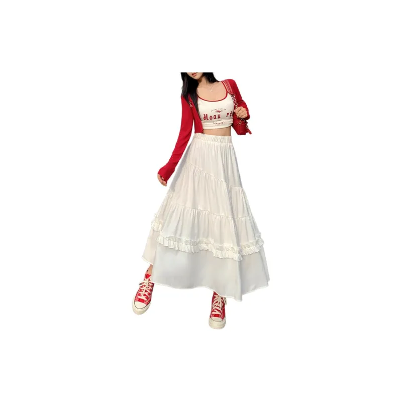 ZNZX Casual Long Skirts Women's White-1