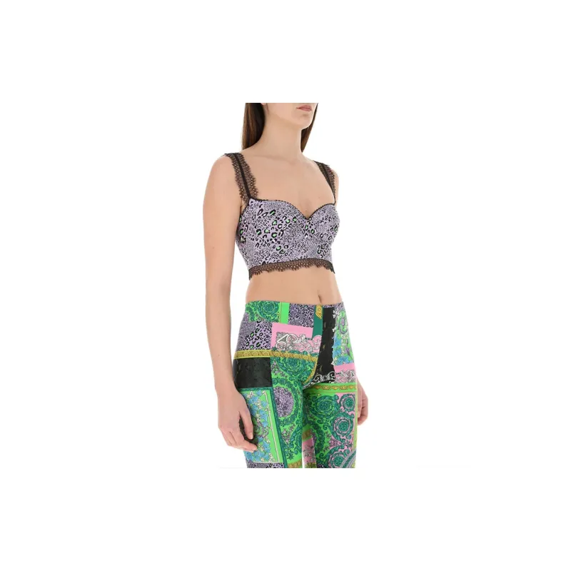 VERSACE Leopard Print Silk Bralette Top 'Lilac'-3