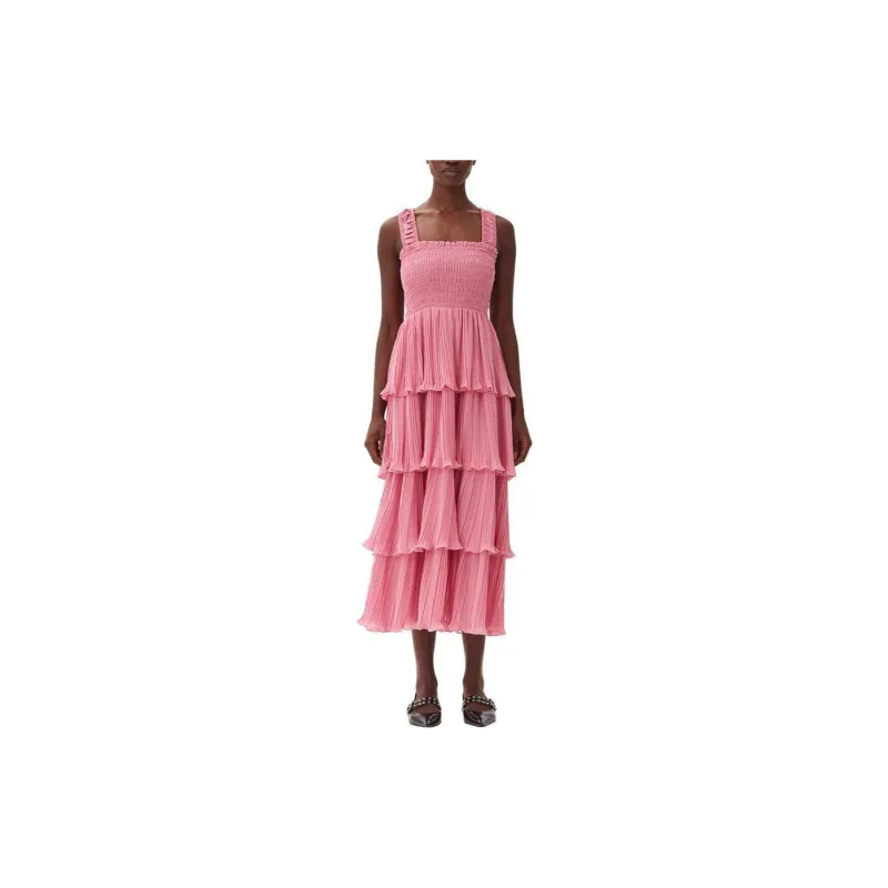 GANNI SS24 Slip Dresses Women's Orchid Smoke Pink-1